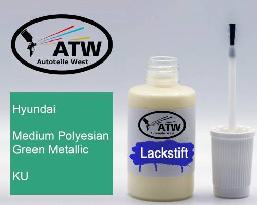 Hyundai, Medium Polyesian Green Metallic, KU: 20ml Lackstift, von ATW Autoteile West.